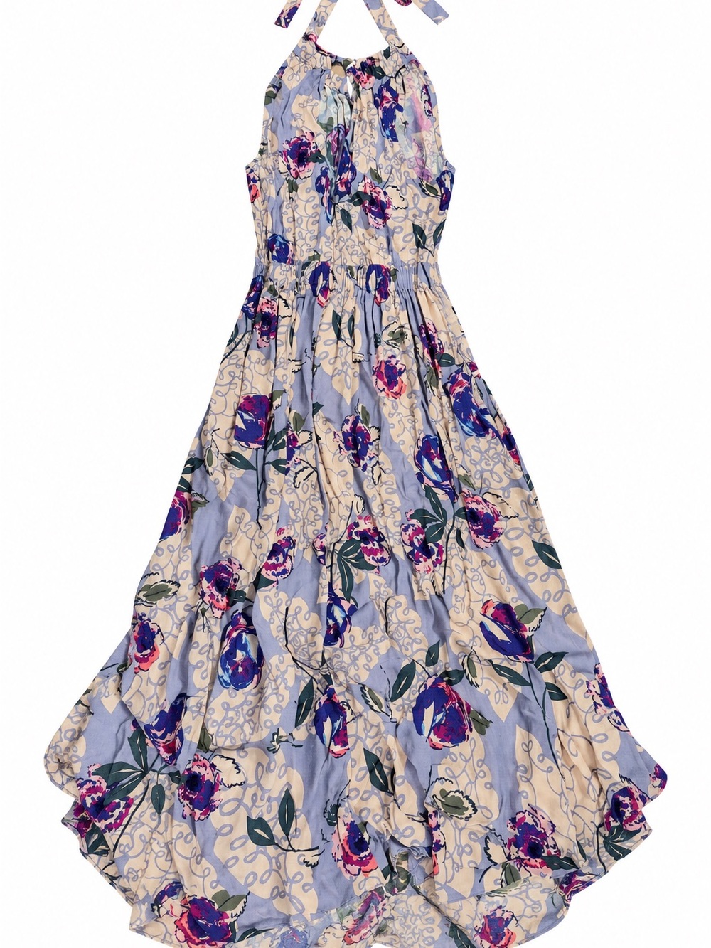 Boden Floral Halter Midi Dress - Purple, Cream & Green